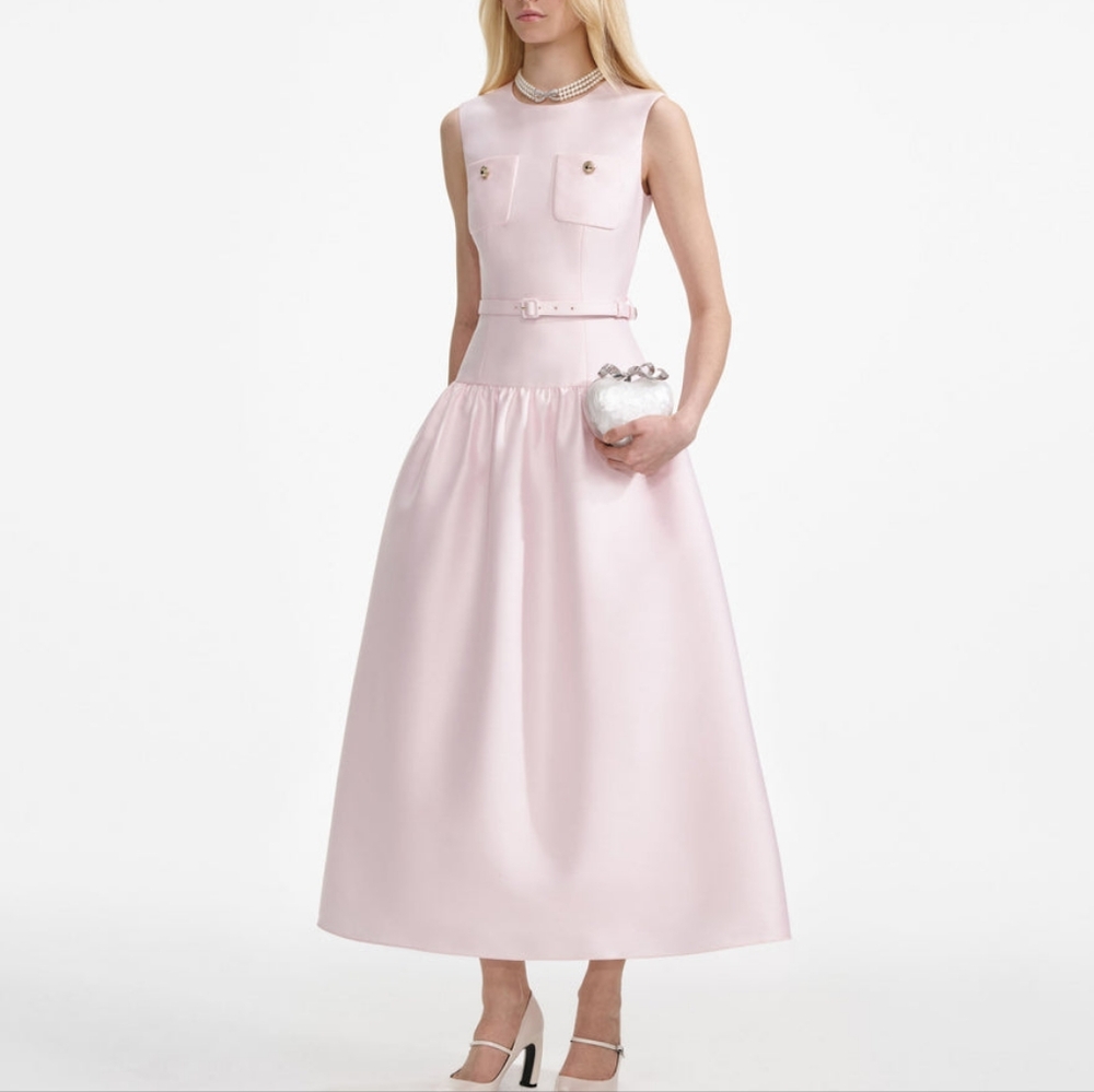 Self-Portrait Pink Taffeta Midi Dress - Picture 2 of 14